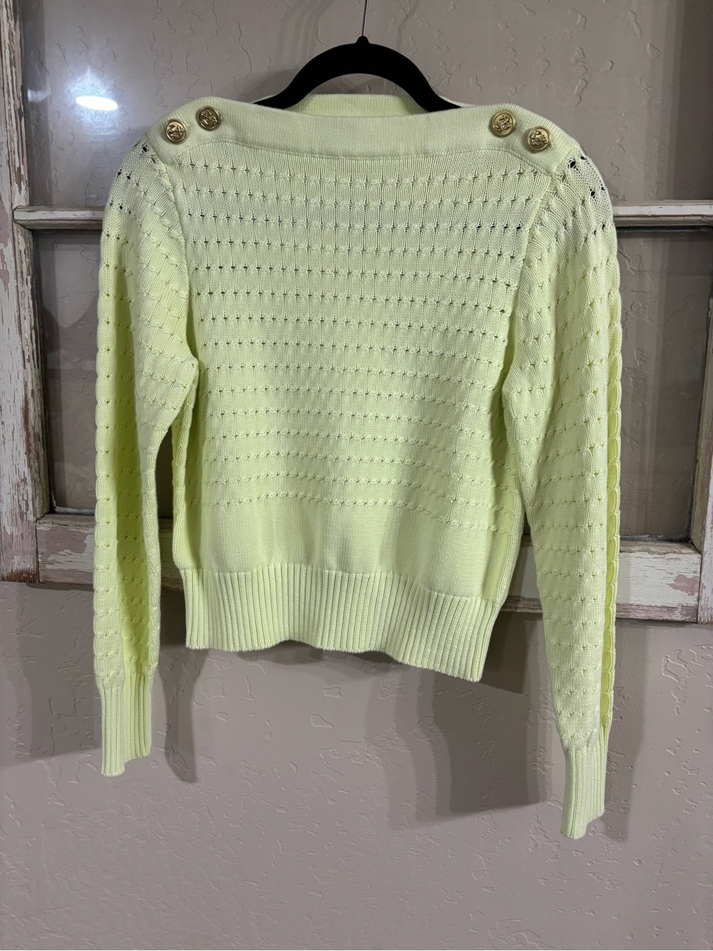 Women's Light Yellow Button-Shoulder Knit Sweater